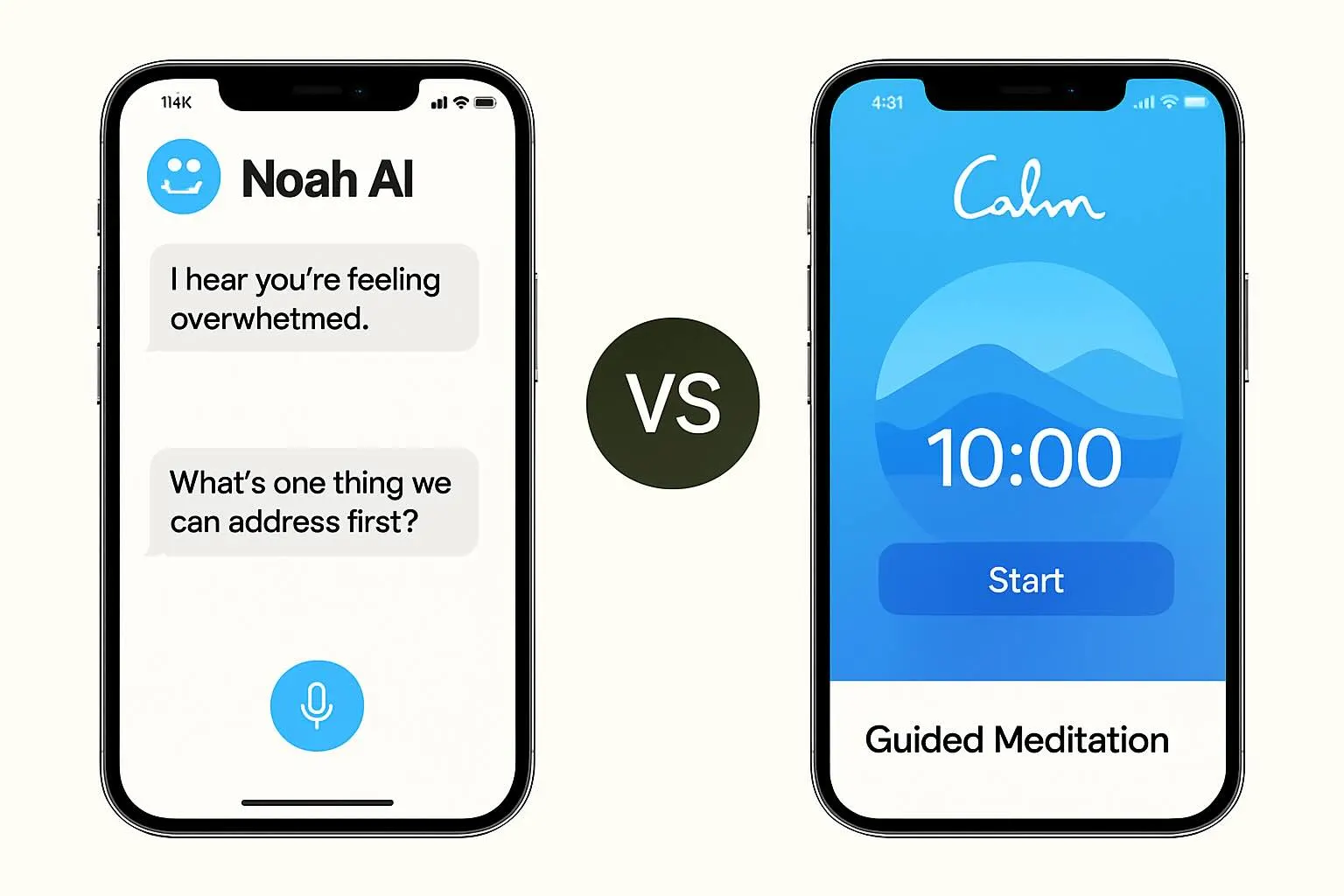 Noah AI vs Calm: AI Chat Therapy or Leading Meditation App?