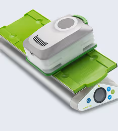 Green and white electronic cutting machine for crafting on white background