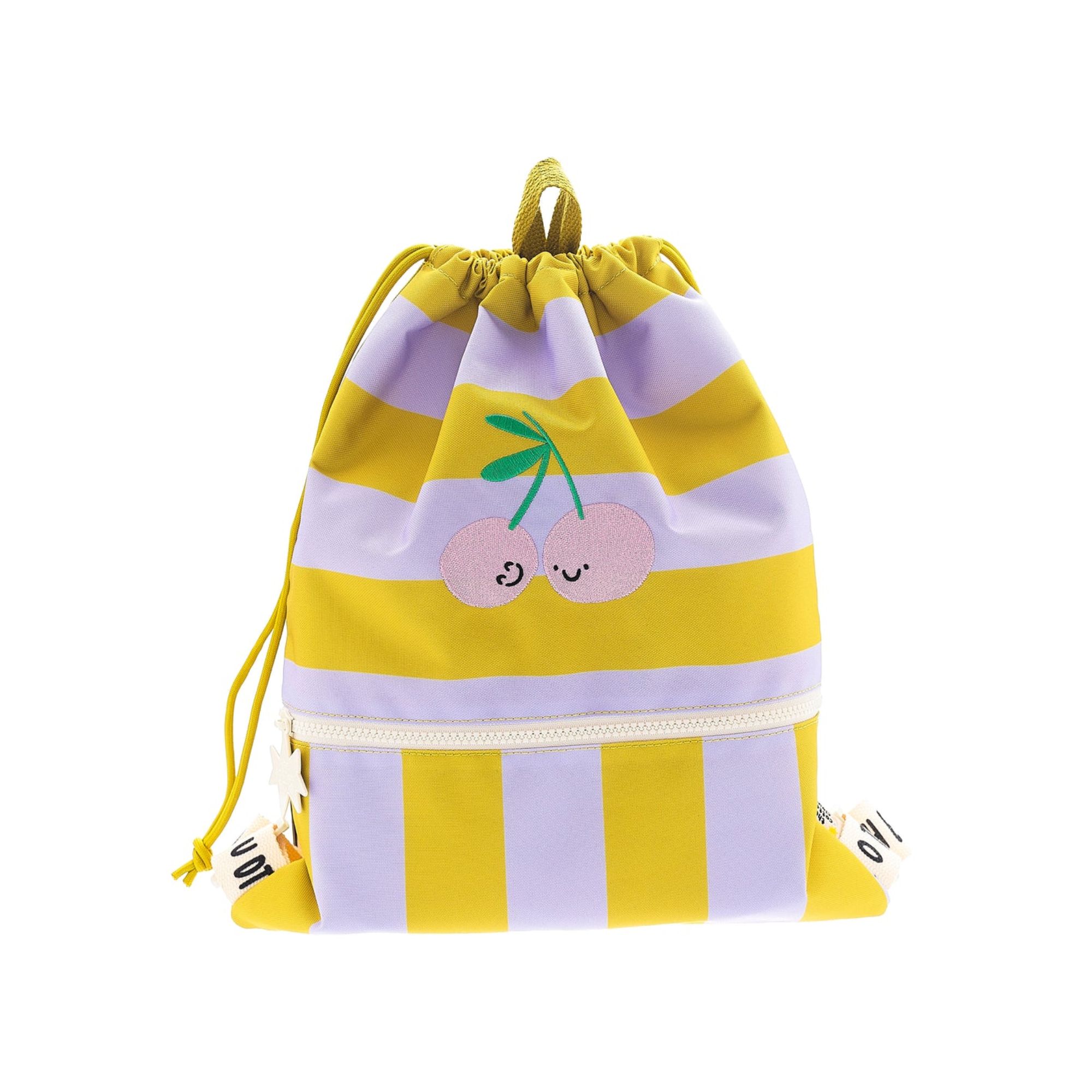 Rugtas van The Cotton Cloud geel met roze en cherries