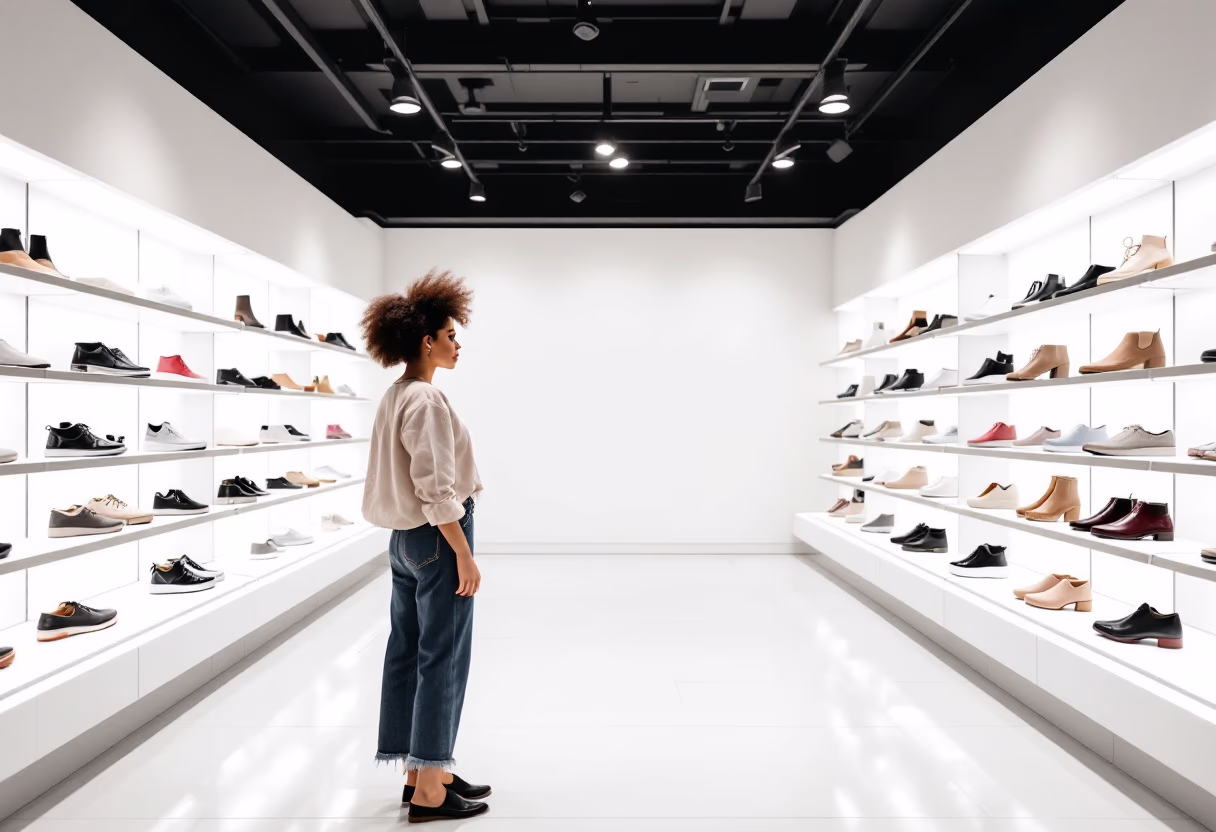 image of customer browsing store aisles (for a footwear store)