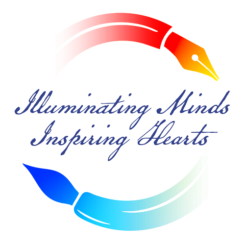 Logo with red pen and blue brush forming a circle around the words Illuminating Minds Inspiring Hearts.