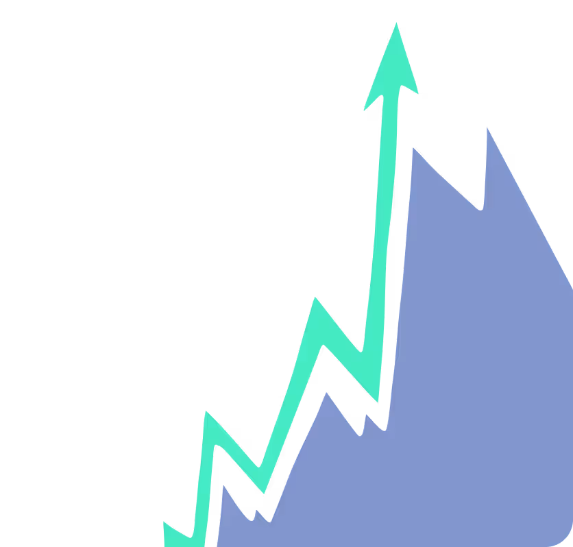 Chart with an upward green arrow over a blue area — symbol of growth and project success