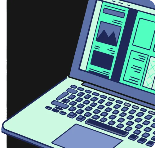 Open laptop displaying web design interface — symbol of website development and visual content creation