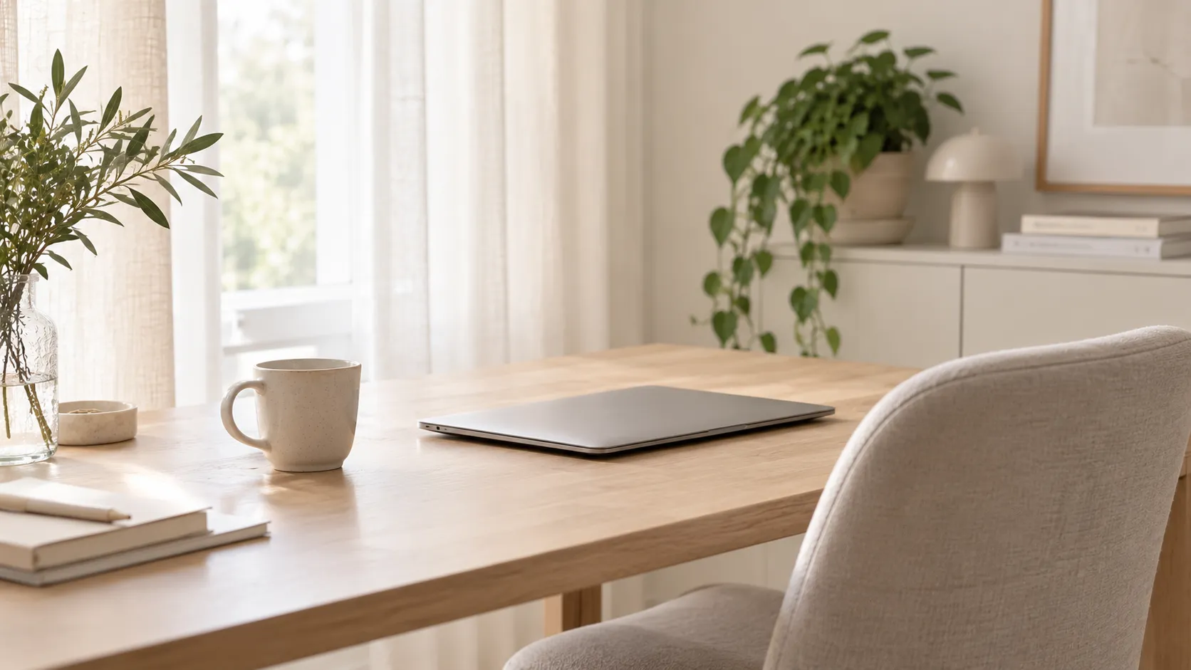 Schreibtisch mit Laptop für ein Videogespräch – Online-Psychotherapie
