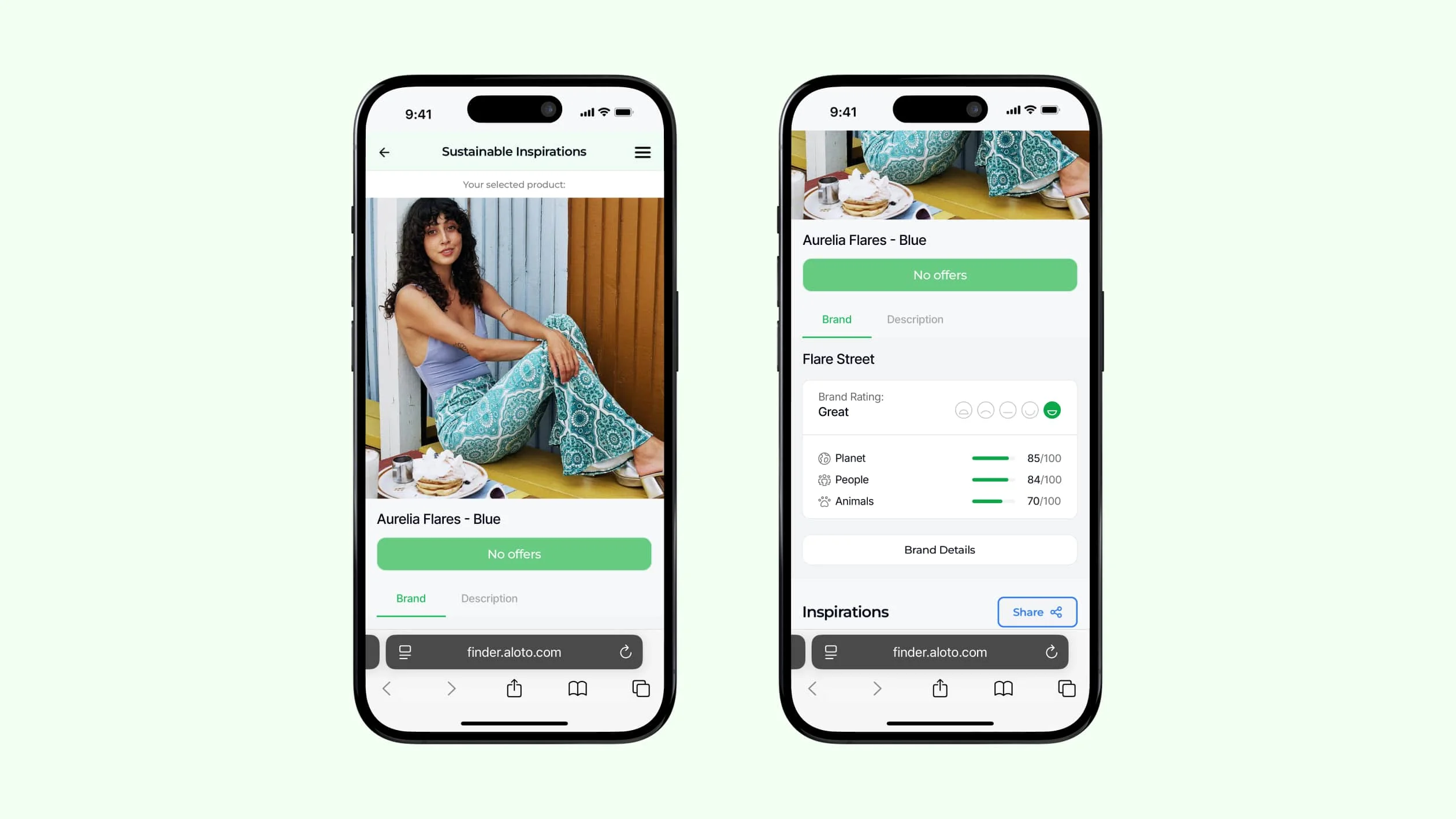 Two iPhones displaying the same app interface side by side on a neutral background.