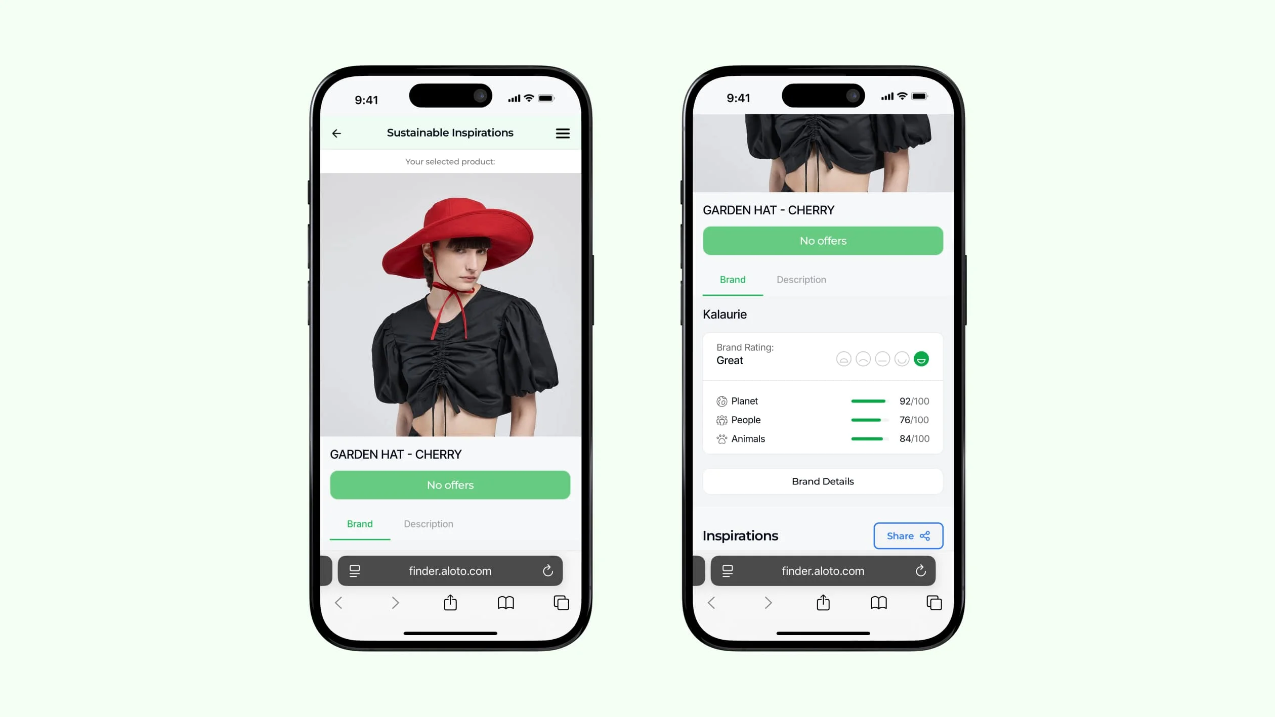 Two iPhones displaying the same app interface side by side on a neutral background.