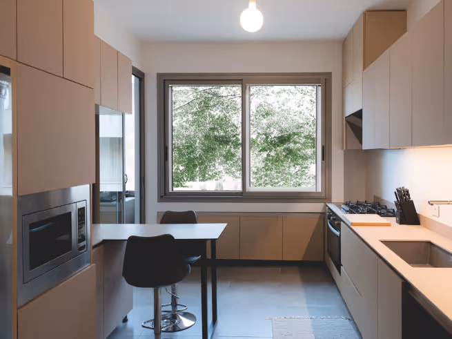 High Pressure Laminate used in a kitchen to show that it is scratch and impact resistant.