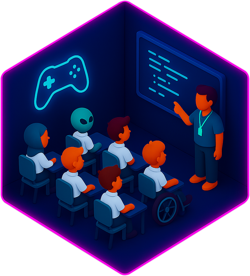 GameSpace community outreach illustration showing young people exploring games together