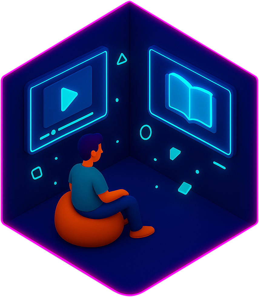 GameSpace learning hub illustration showing people accessing talks and resources online