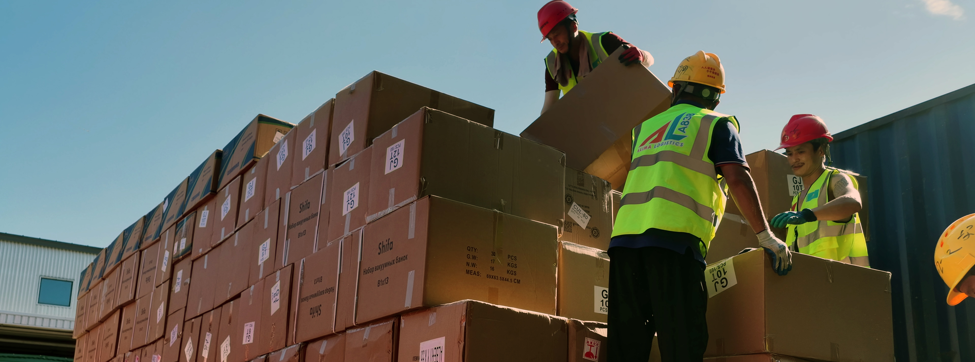 Top view of several containers