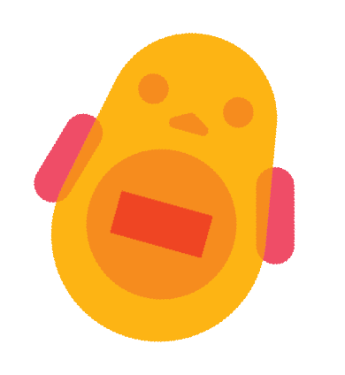 Cartoon yellow penguin with red flippers and a red rectangular belly patch.