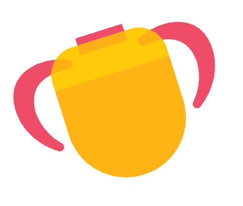 Yellow sippy cup with two pink handles on each side.