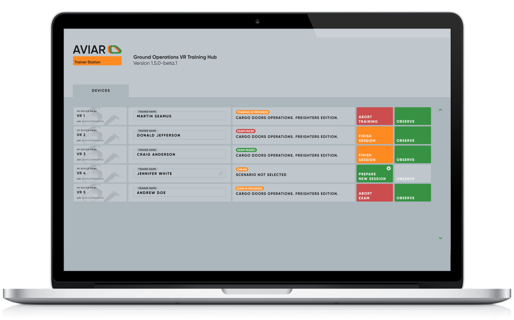 On the laptop screen, the Aviar software interface