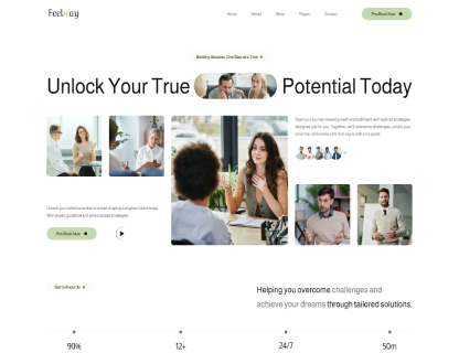 Collage of diverse people in professional settings discussing, collaborating, and working on projects.