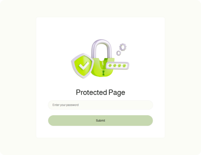 Login form with a green padlock and shield icon above the text 'Protected Page', including a password input field and a submit button.