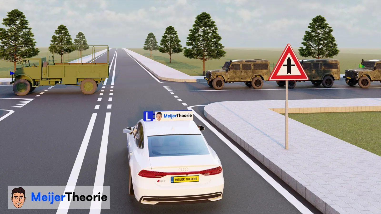 Scenario auto theorie examen - militair konvooi