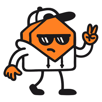 Bonhomme orange avec une casquette et de lunette de soleil.
