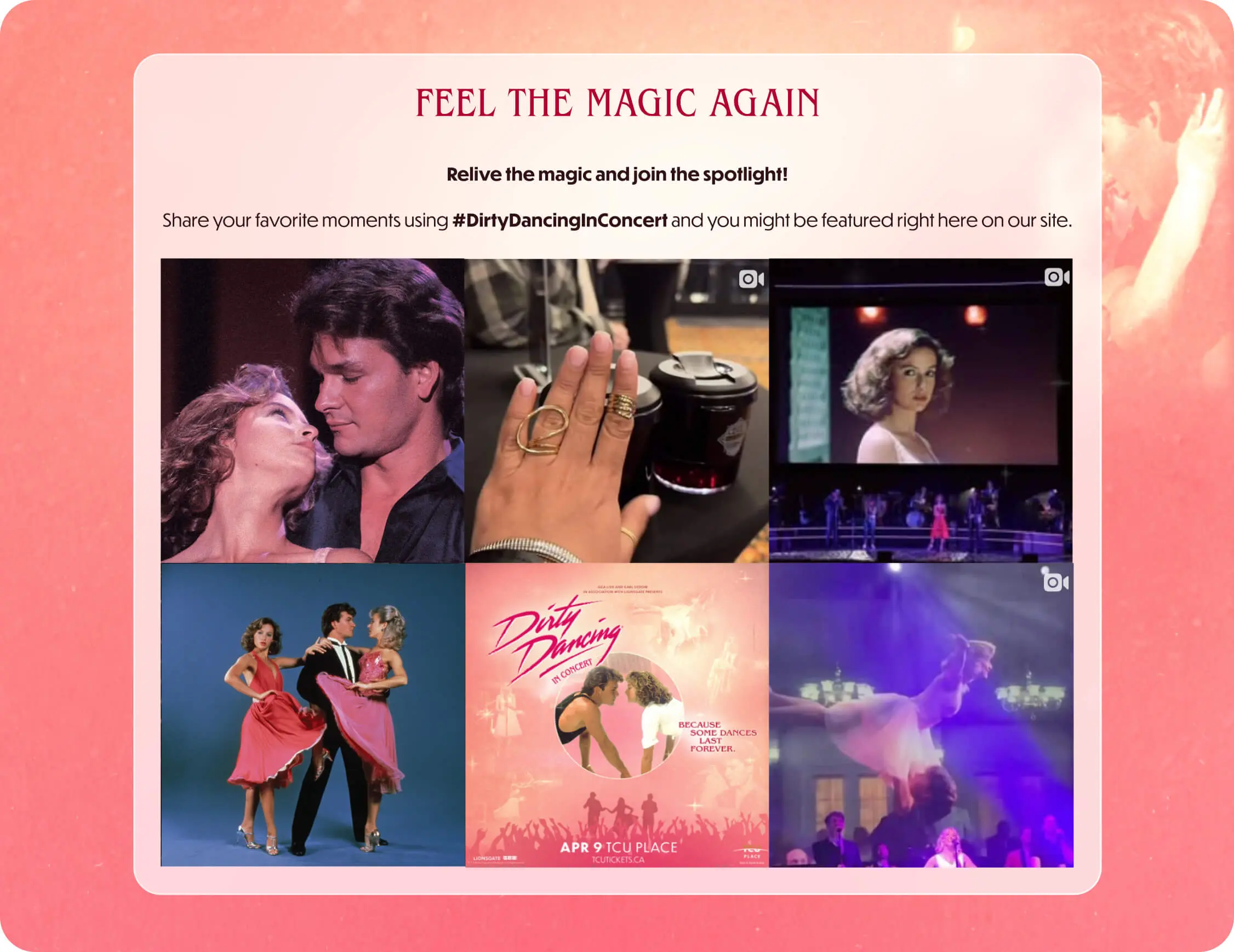 Collage promoting Dirty Dancing In Concert via an embedded Instagram grid.