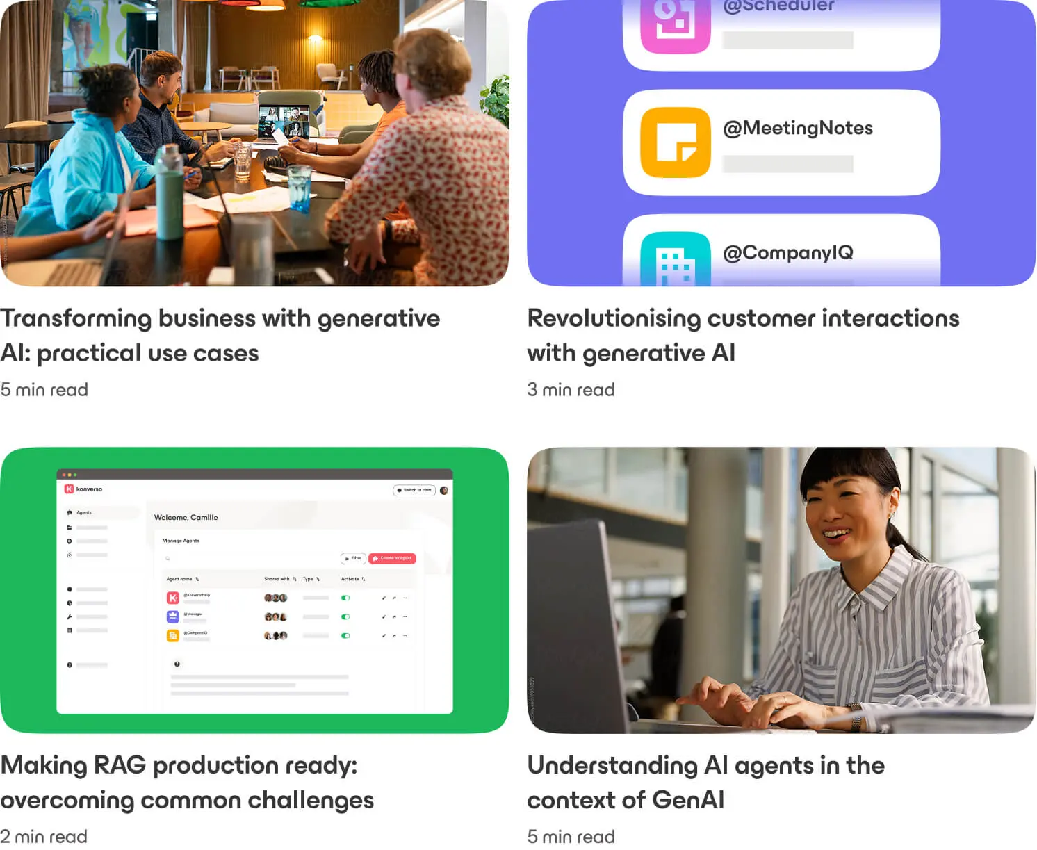 A grid of blog articles' thumbnails illustrating generative AI topics.