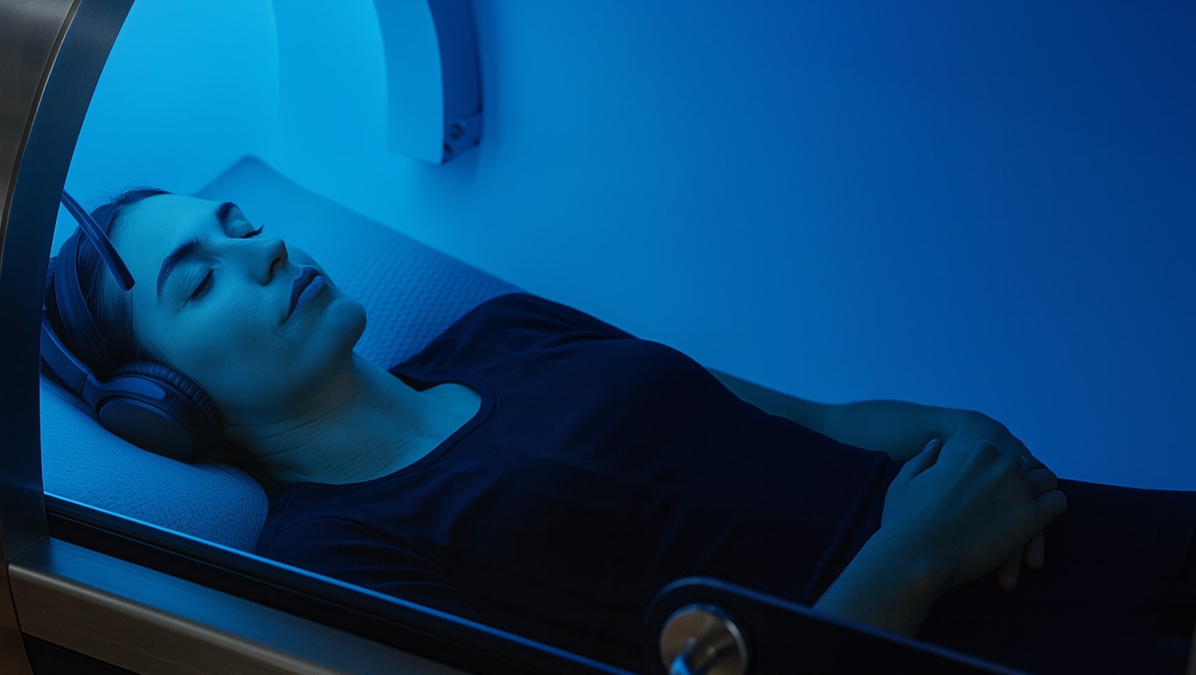 Patient inside a hyperbaric oxygen therapy chamber for longevity treatment