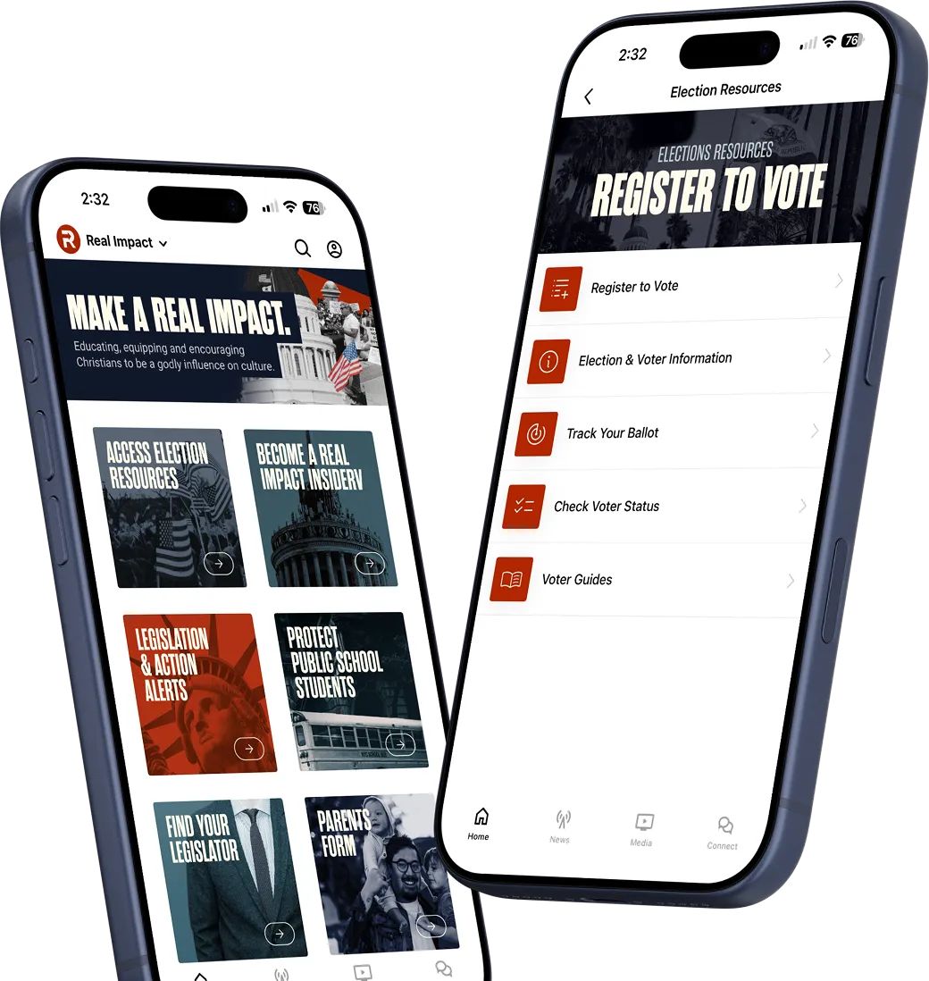 iPhone mockup showcasing the Real Impact app