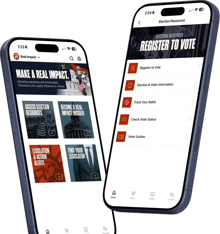iPhone mockup showcasing the Real Impact app