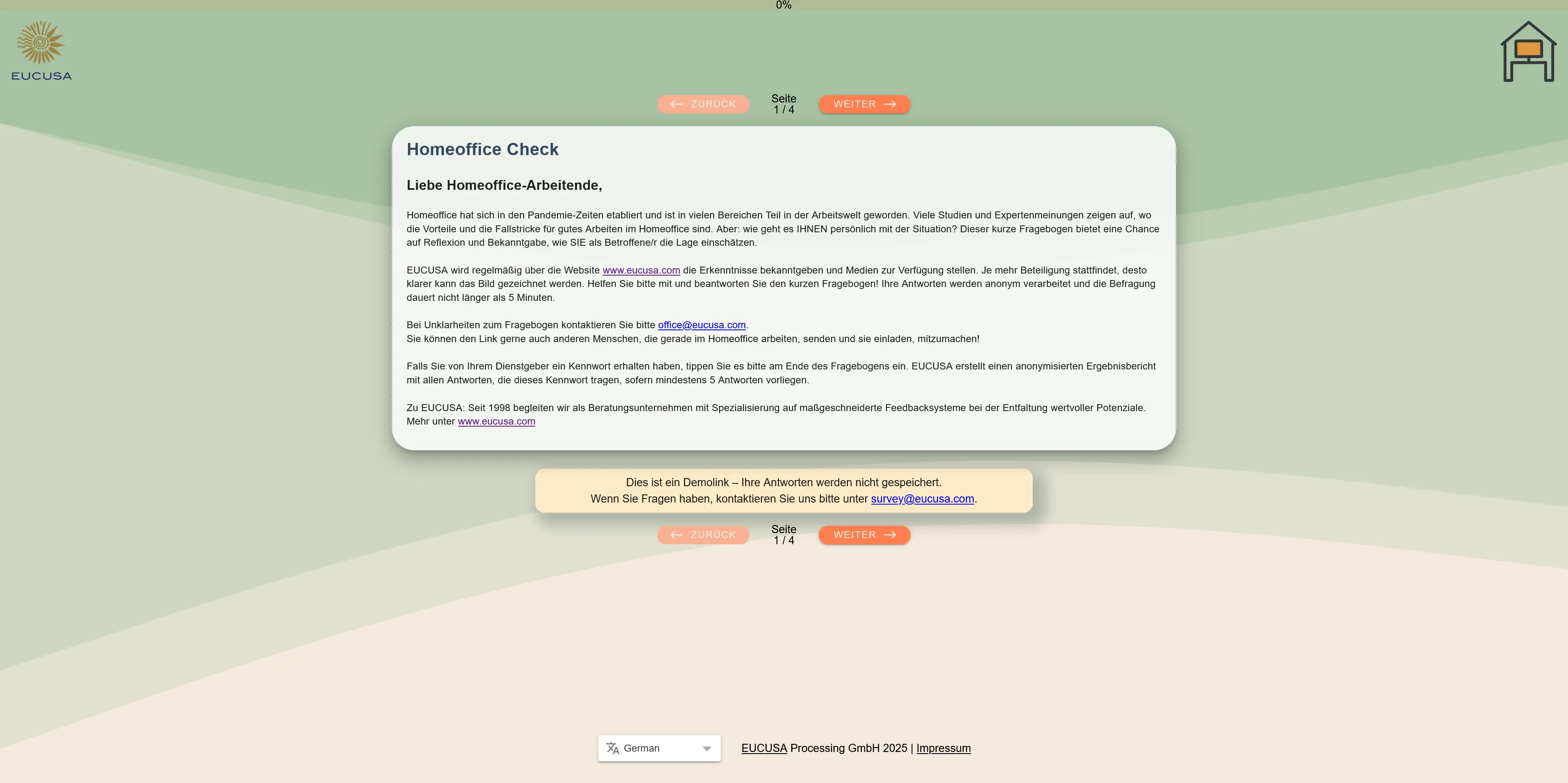 Screenshot of the Homeoffice-Check
