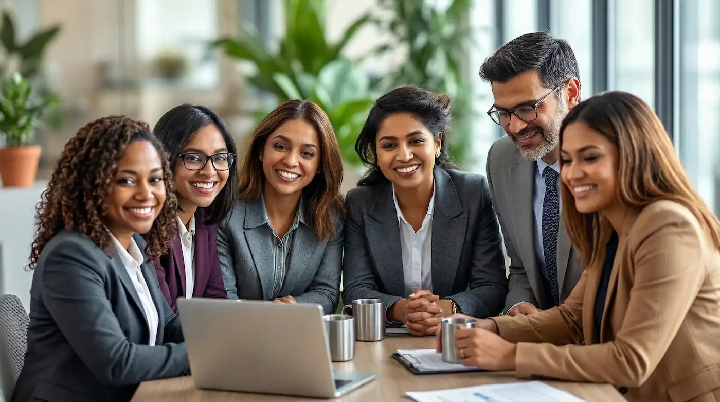Leute die zusammen an einem Schreibtisch arbeiten