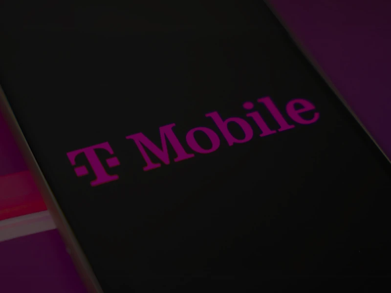 Logotipo da T-Mobile em um fundo escuro, destacando a marca. Ideal para identificar serviços de telecomunicações e planos móveis.