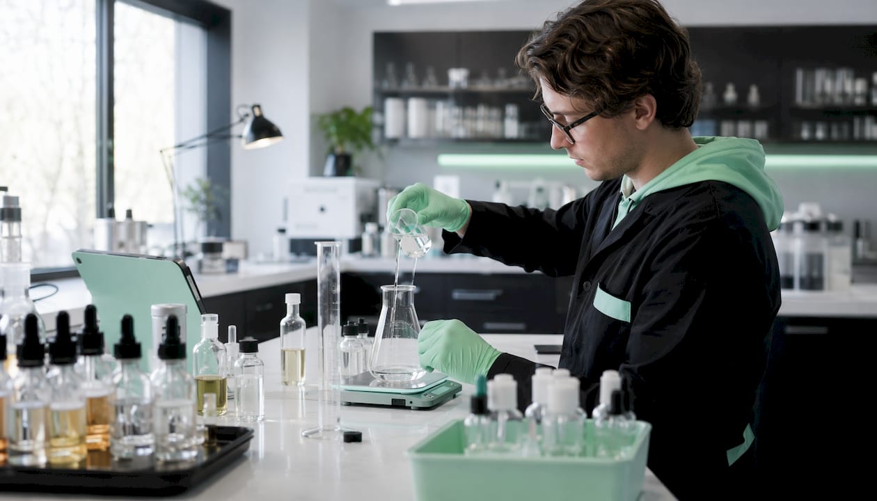 Lab technician preparing e-liquid sample