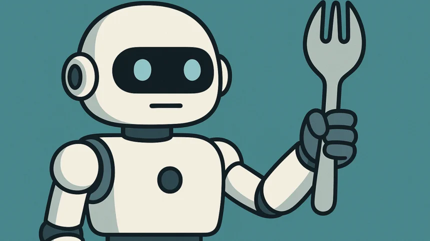 robot holding a spork