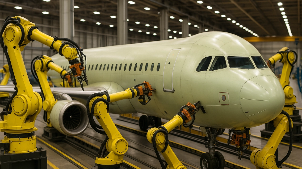robots making airplane