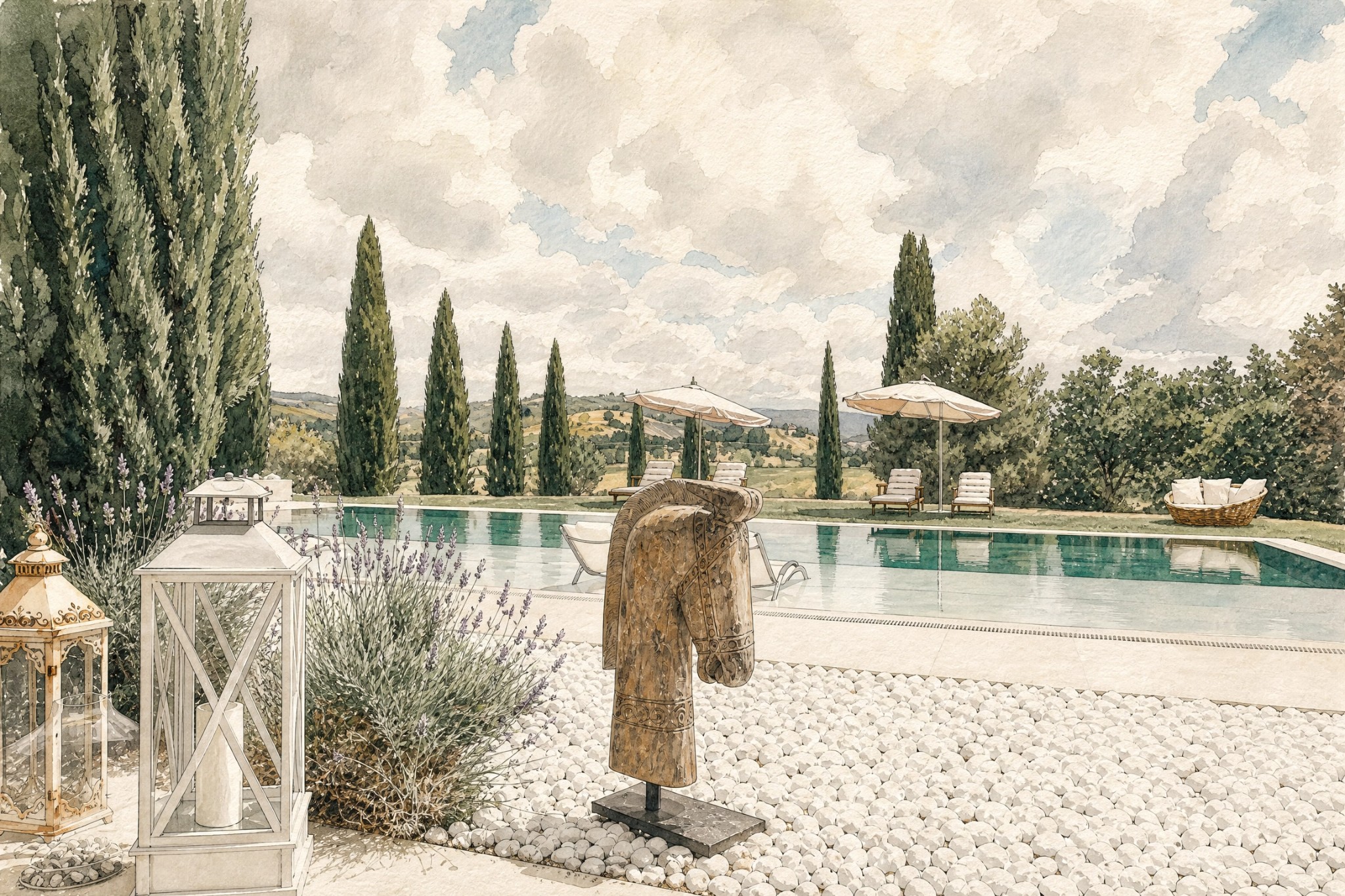 Dojo Bianco's signature pool overlooking the Tuscan Maremma landscape