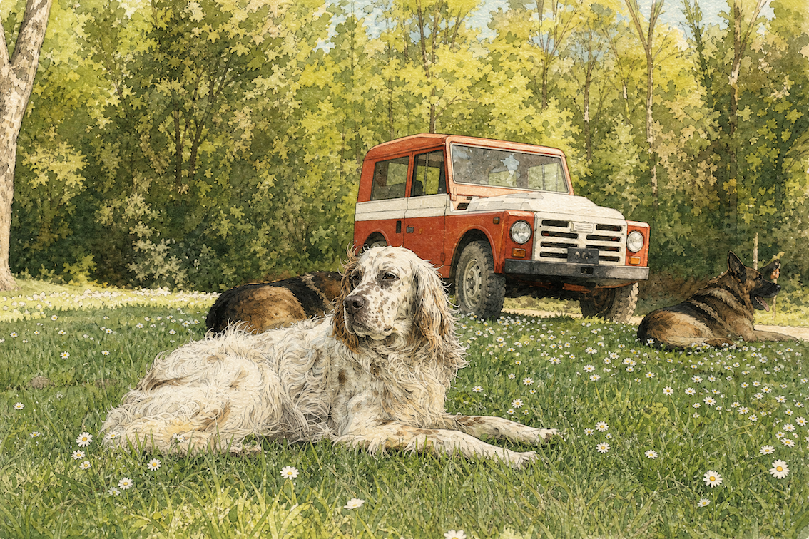 Dogs resting in the countryside at Dojo Bianco