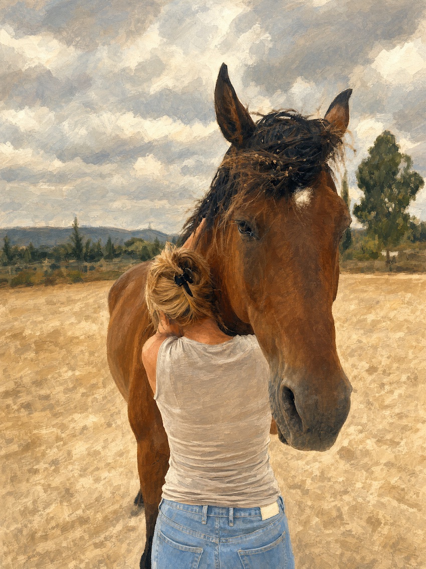 Person and horse during ground-based work at Dojo Bianco