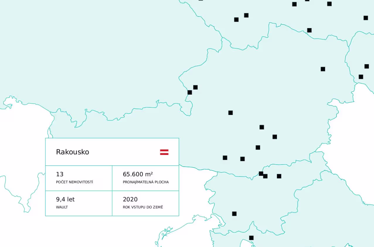 Mapa rakouských nemovitostí v portfoliu ZDR Investments