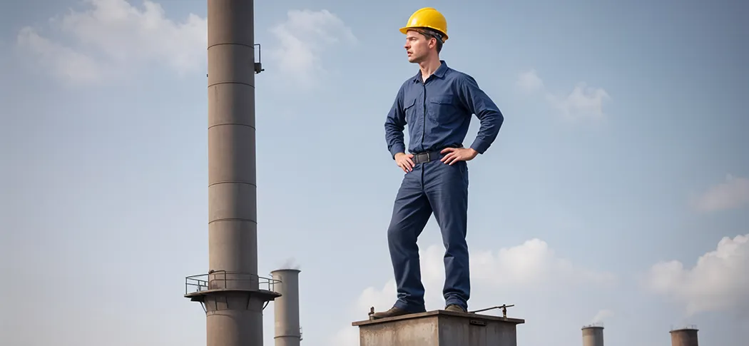 Confused engineer on a plant
