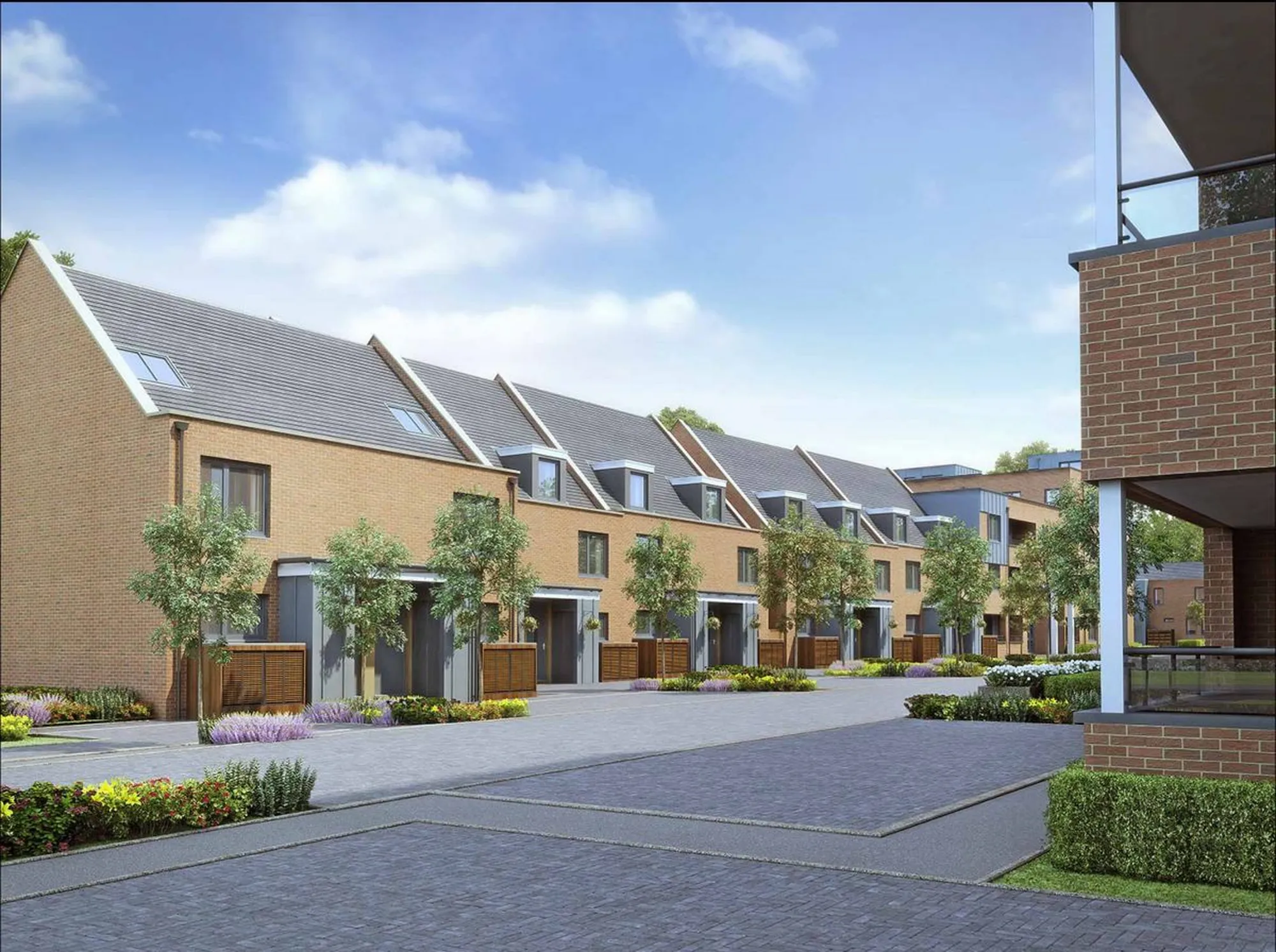 Barratts ColArt, London: visualisation of a terraced street within the residential masterplan
