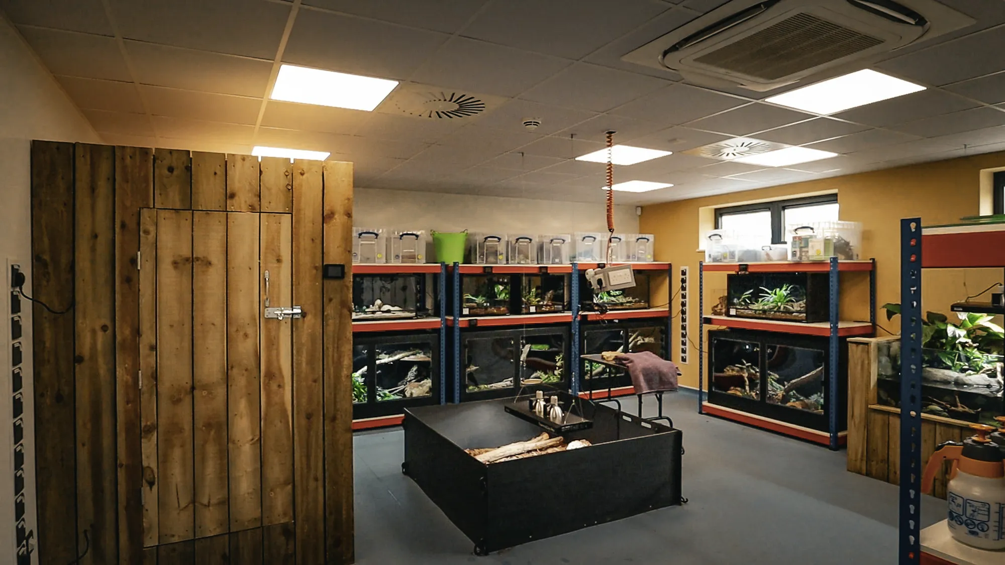 New College Swindon: animal care teaching room with glazed enclosures