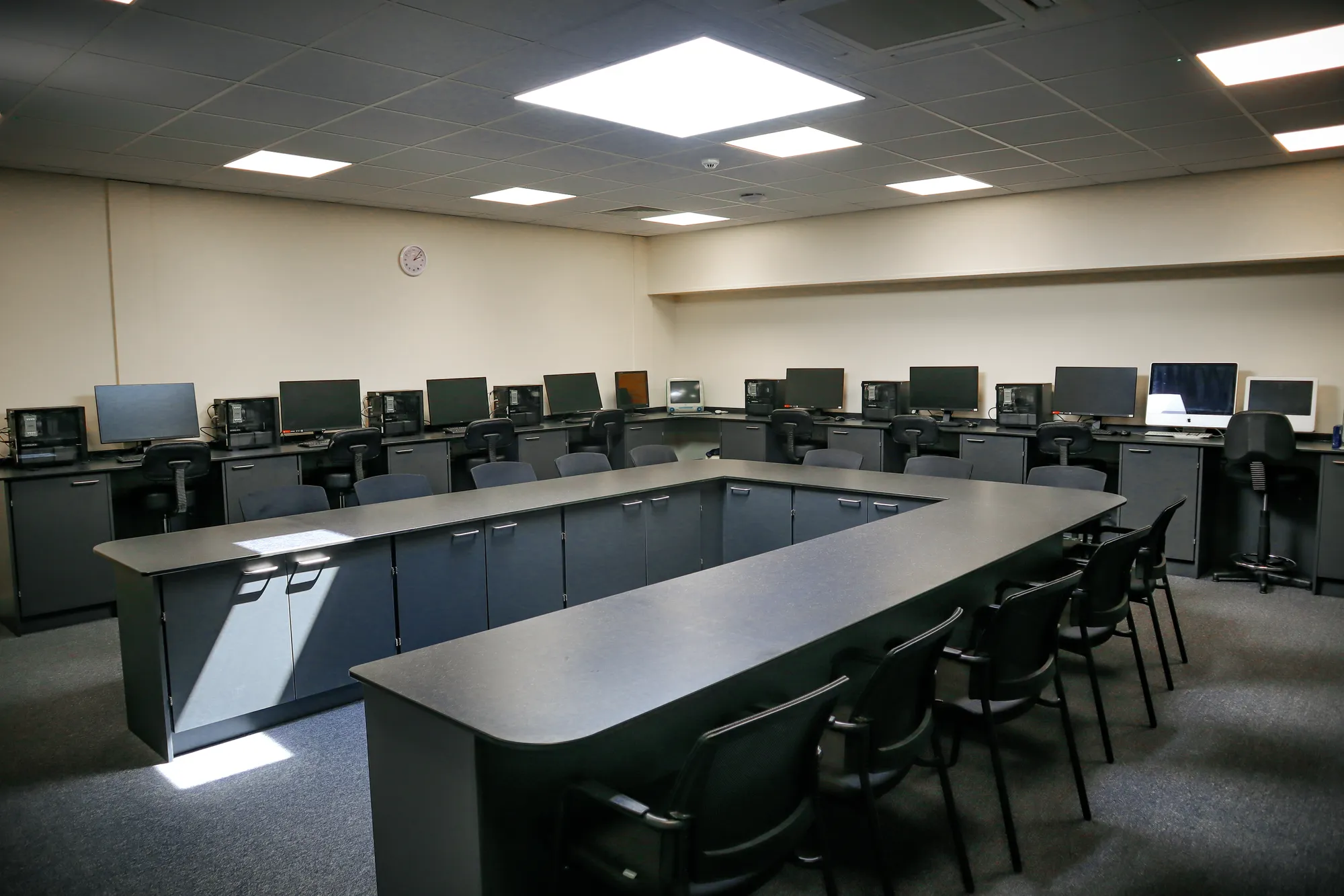 East Norfolk College: IT teaching room with rows of computer workstations