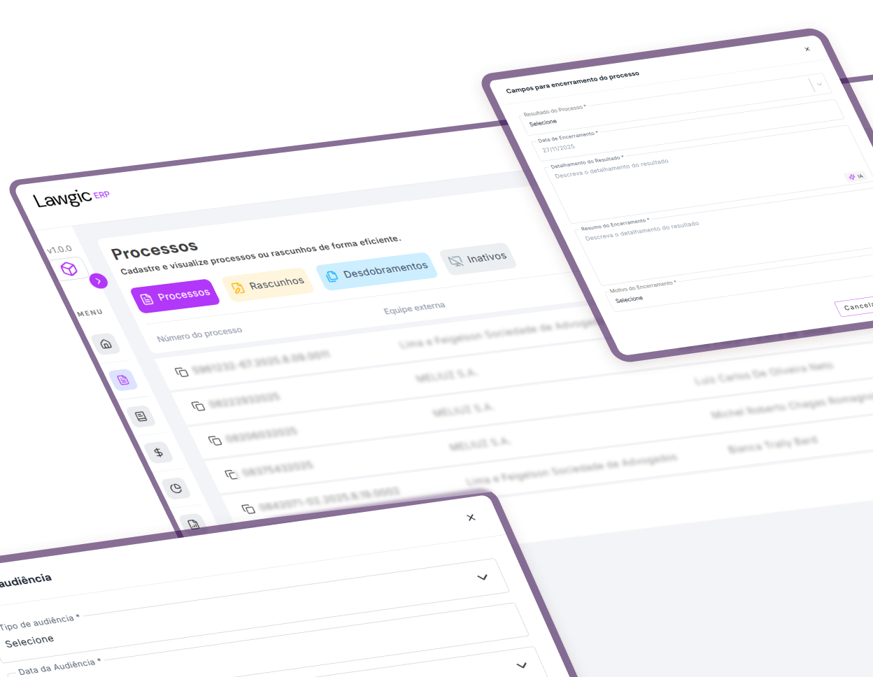 Sistema de gestão jurídica completo para empresas dividido em módulos e focado em gestão de métricas