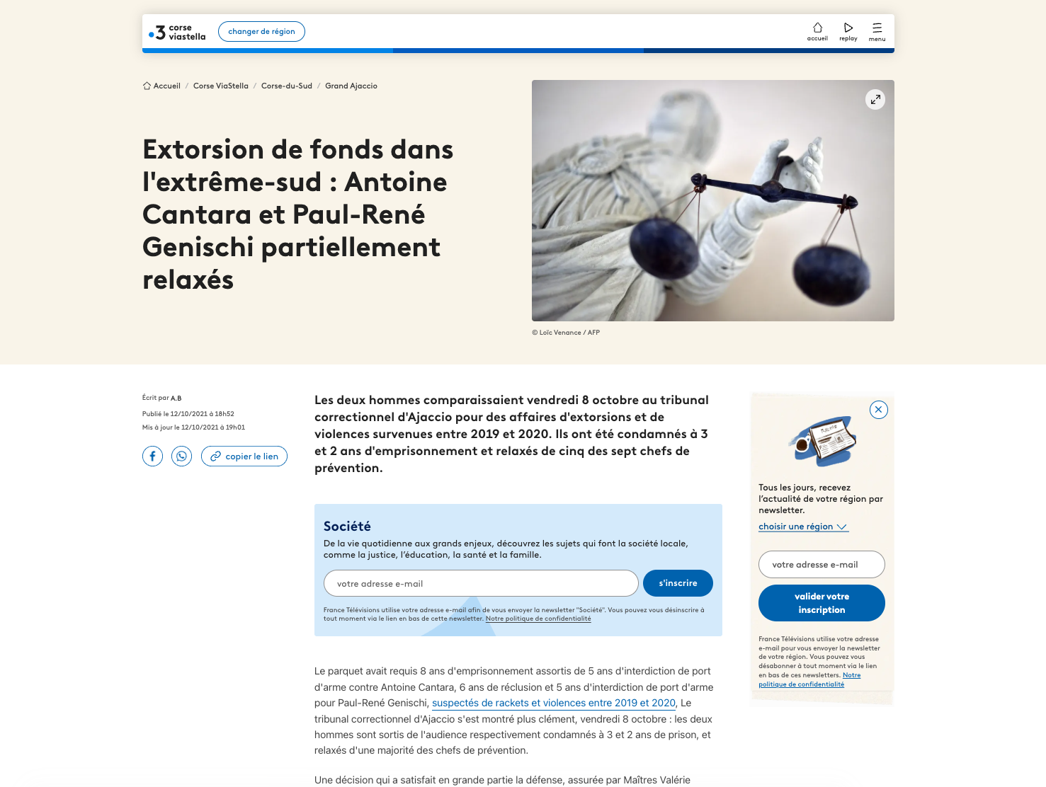 Aperçu de l’article de France 3 Corse ViaStella