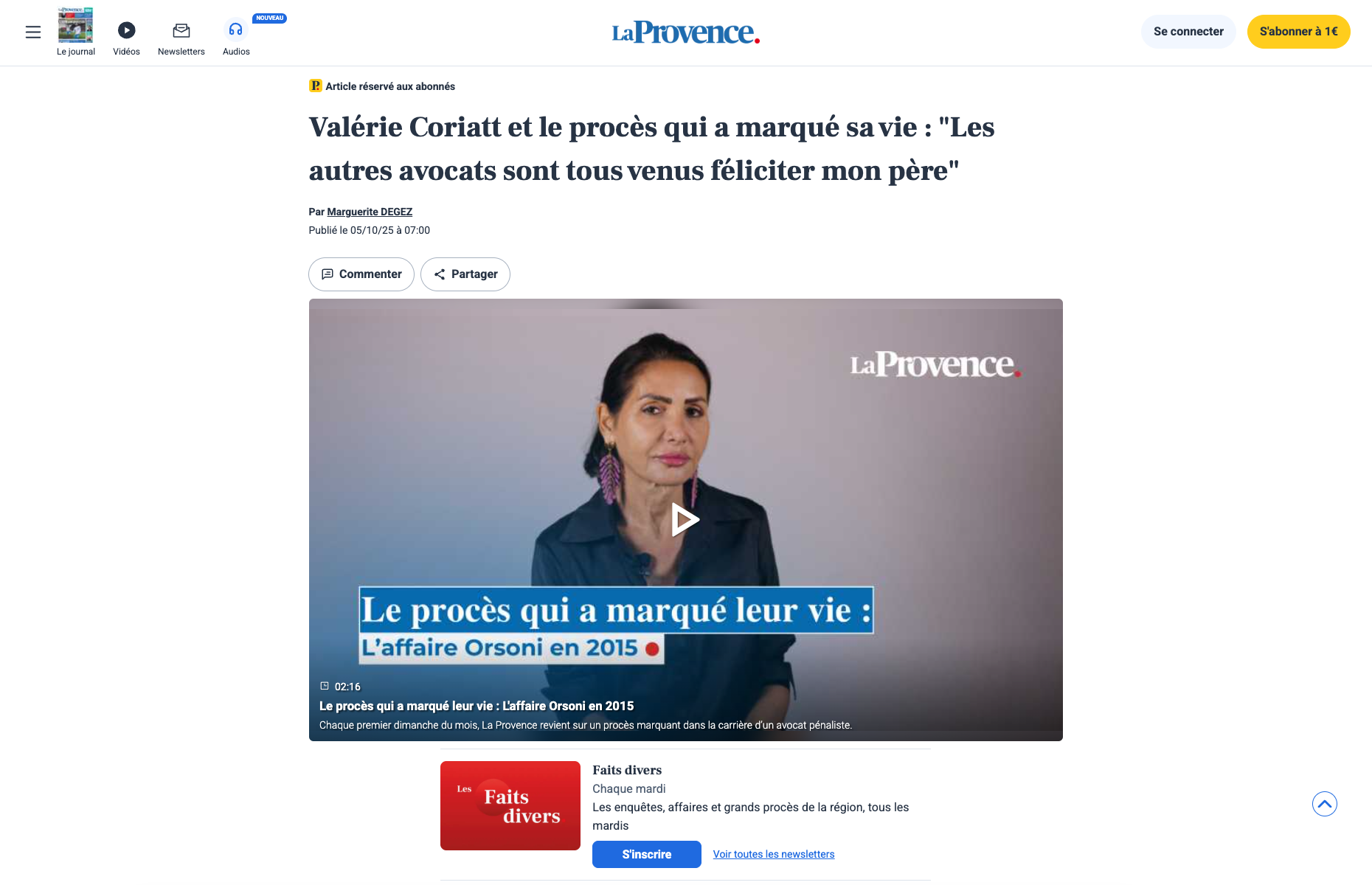 Aperçu de l’interview de Maître Valérie Coriatt publiée par La Provence