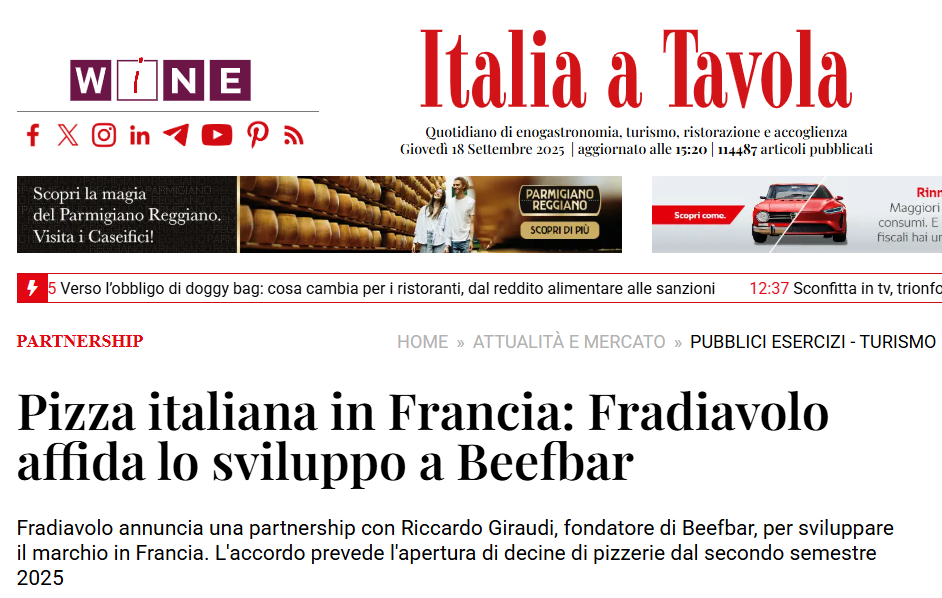 Alto Partners comunica la partnership siglata tra Fradiavolo Pizzeria e Riccardo Giraudi
