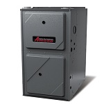Amana AMVM97 modulating variable-speed ECM natural gas furnace, featuring heavy-duty stainless-steel heat exchangers and a durable design for efficient heating solutions.