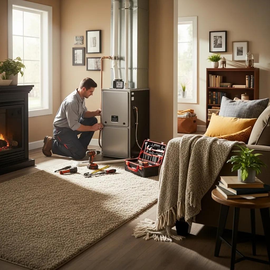 Modern furnace installation in a cozy home environment