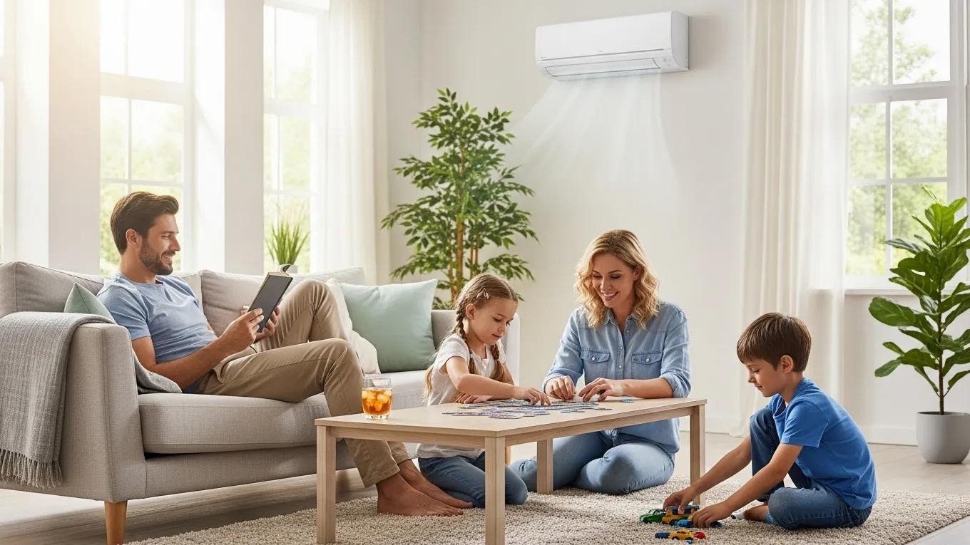 Family enjoying a comfortable indoor environment with air conditioning