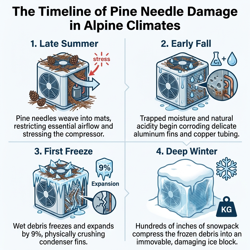 The Timeline of Pine Needle Damage in Alpine Climates