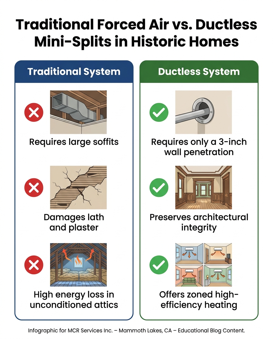 Traditional Forced Air vs. Ductless Mini-Splits in Historic Homes
