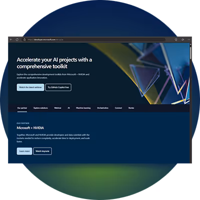 Landing page for NVIDIA and Microsoft partnership